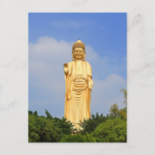 Golden Buddha Statue, Hand Raised, Trees Briefkaart