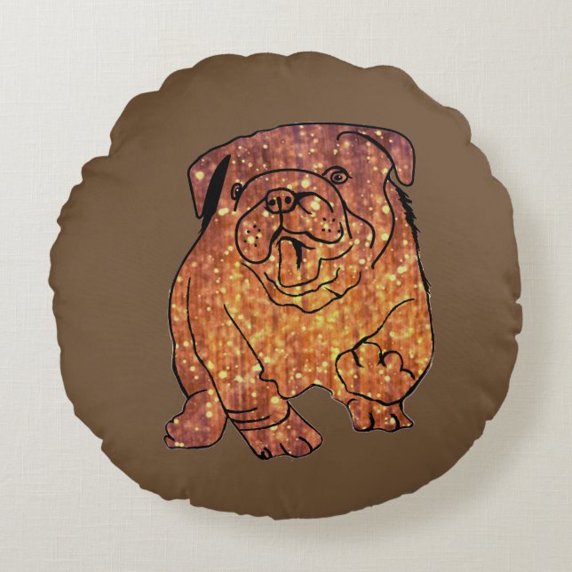 Golden Bulldog Borhed Polyester Roundcushion Rond Kussen (Voorkant)