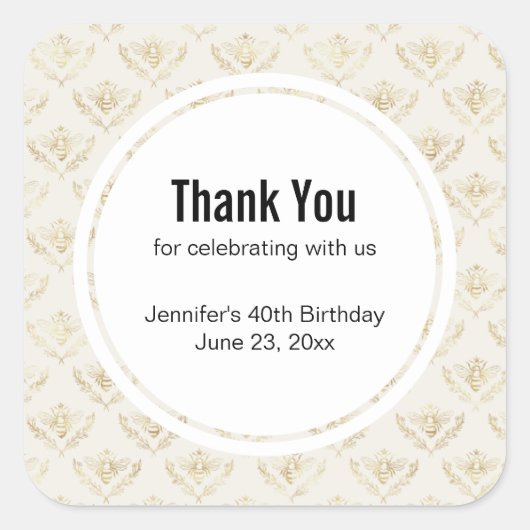 Golden Bumble Bee met een kroonpatroon Dank u Vierkante Sticker (Voorkant)