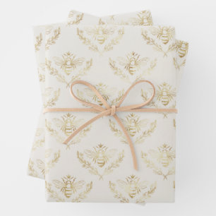 Golden Bumble Bee met kroonpatroon Inpakpapier Vel