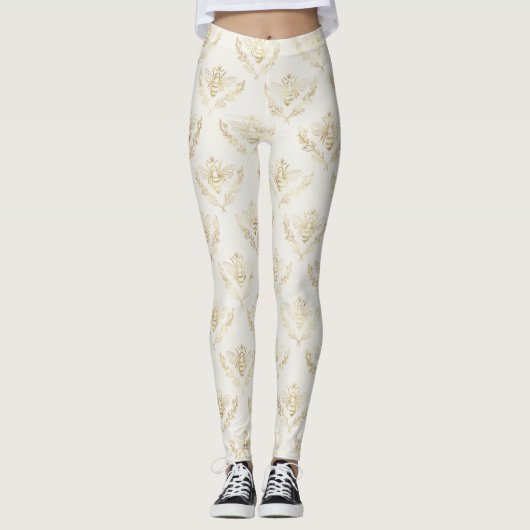 Golden Bumble Bee met kroonpatroon Leggings (Voorkant)