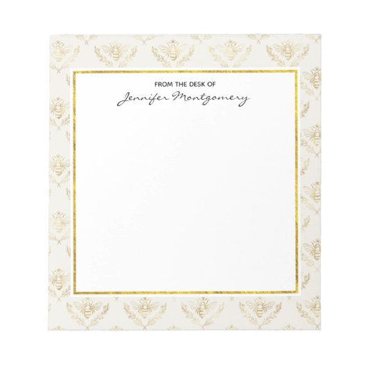 Golden Bumble Bee met kroonpatroon Notitieblok (Voorkant)