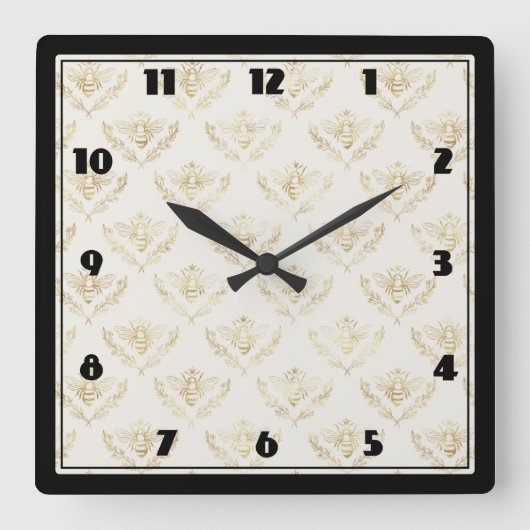 Golden Bumble Bee met kroonpatroon Vierkante Klok (Voorkant)