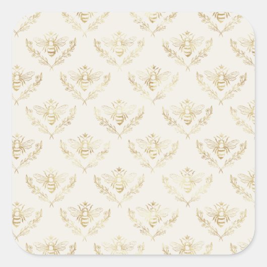 Golden Bumble Bee met kroonpatroon Vierkante Sticker (Voorkant)