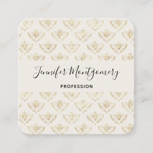 Golden Bumble Bee met kroonpatroon Vierkante Visitekaartje (Voorkant)