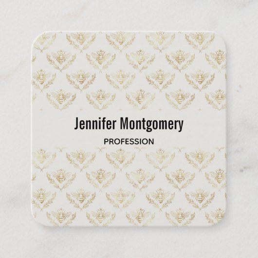 Golden Bumble Bee met kroonpatroon Vierkante Visitekaartje (Voorkant)