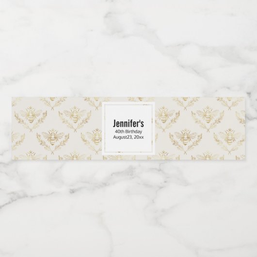Golden Bumble Bee met kroonpatroon Waterfles Etiket (Enkel label)