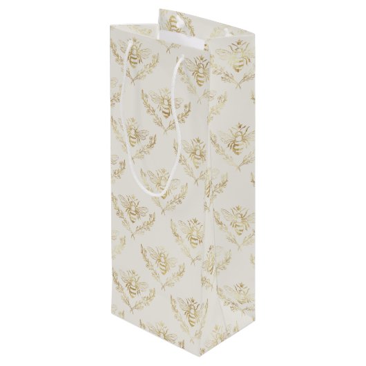 Golden Bumble Bee met kroonpatroon Wijn Cadeautas (Achterkant Gekanteld)