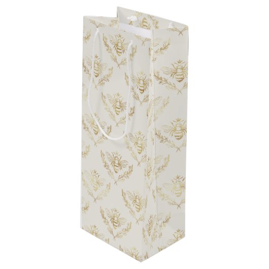 Golden Bumble Bee met kroonpatroon Wijn Cadeautas (Voorkant Gekanteld)