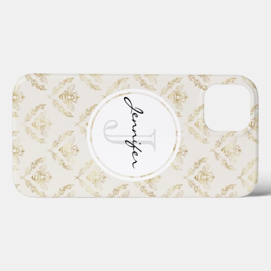 Golden Bumble Bee met kroonpatroonmonogram Case-Mate iPhone Case (Achterkant (horizontaal))