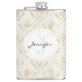 Golden Bumble Bee met kroonpatroonmonogram Heupfles (Voorkant)