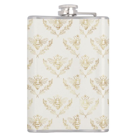 Golden Bumble Bee met kroonpatroonmonogram Heupfles (Achterkant)