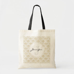 Golden Bumble Bee met kroonpatroonmonogram Tote Bag