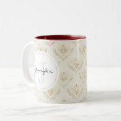 Golden Bumble Bee met kroonpatroonmonogram Tweekleurige Koffiemok (Voorkant links)