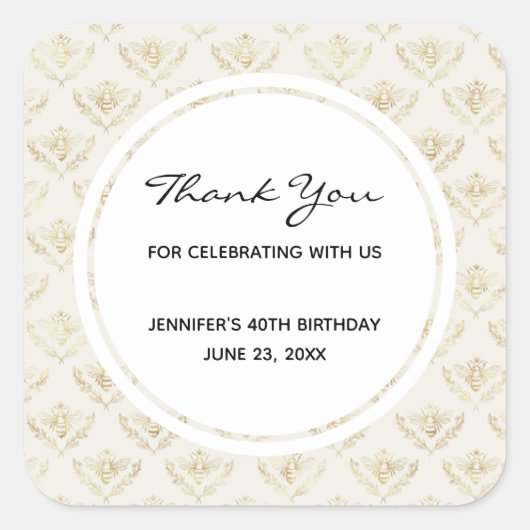 Golden Bumble Bee met kroonpatroonveer Vierkante Sticker (Voorkant)