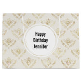 Golden Bumble Bee met kroonpatroonverjaardag Groot Cadeauzakje (Voorkant)