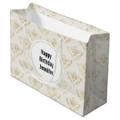 Golden Bumble Bee met kroonpatroonverjaardag Groot Cadeauzakje (Voorkant Gekanteld)