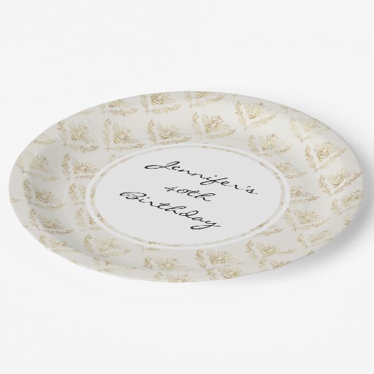 Golden Bumble Bee met kroonpatroonverjaardag Papieren Bordje (Gekanteld)