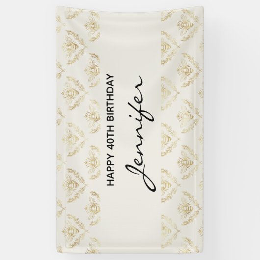 Golden Bumble Bee met kroonpatroonverjaardag Spandoek (Verticaal)