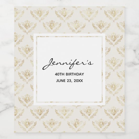 Golden Bumble Bee met kroonpatroonverjaardag Wijn Etiket (Enkel label)