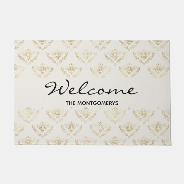 Golden Bumble Bee met kroonpatroonverwelking Deurmat (Voorkant)