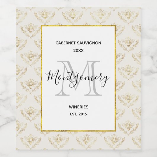 Golden Bumble Bee met kroonpatroonwijn Wijn Etiket (Enkel label)