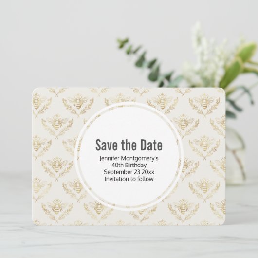 Golden Bumble Bee Pattern bewaart de datum Save The Date (Staand voorkant)
