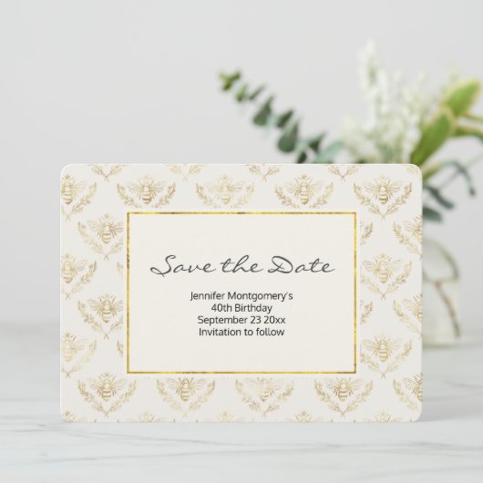 Golden Bumble Bee Pattern bewaart de datum Save The Date (Staand voorkant)