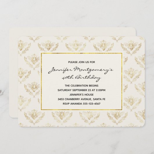 Golden Bumble Bee Pattern Birthday Kaart (Voorkant / Achterkant)