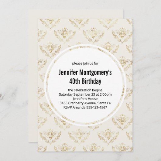 Golden Bumble Bee Pattern Birthday Kaart (Voorkant / Achterkant)