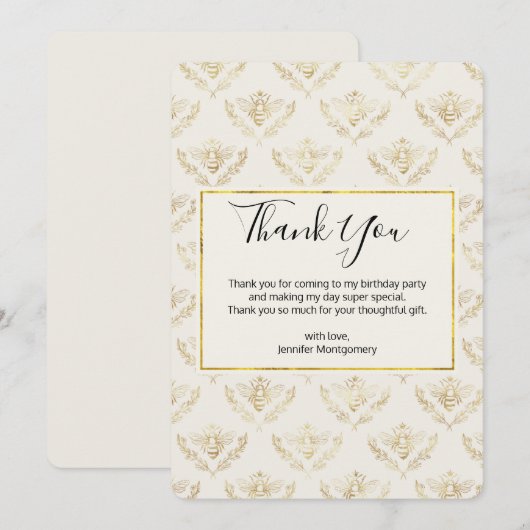 Golden Bumble Bee Pattern Hartelijk dank Bedankkaart (Voorkant / Achterkant)