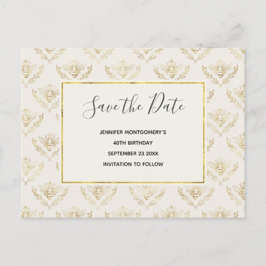 Golden Bumble Bee Pattern Save the Date Uitnodiging Briefkaart (Voorkant)