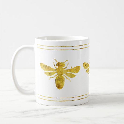 Golden Bumble Bee White Koffiemok (Links)