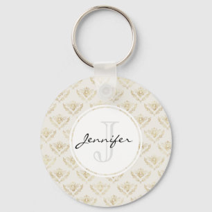 Golden Bumble Bee with a Crown Pattern Monogram Sleutelhanger
