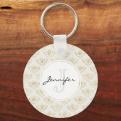 Golden Bumble Bee with a Crown Pattern Monogram Sleutelhanger (Voorkant)