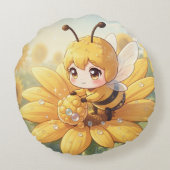 Golden Bumblebee in Bloom Dance.1 Rond Kussen (Achterkant)