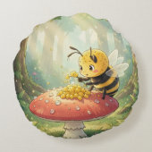 Golden Bumblebee in Bloom Dance.2 Rond Kussen (Achterkant)