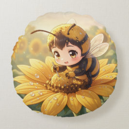 Golden Bumblebee in Bloom Dance.3 Rond Kussen