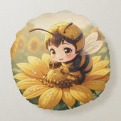 Golden Bumblebee in Bloom Dance.3 Rond Kussen (Achterkant)