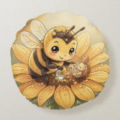 Golden Bumblebee in Bloom Dance.4 Rond Kussen (Achterkant)