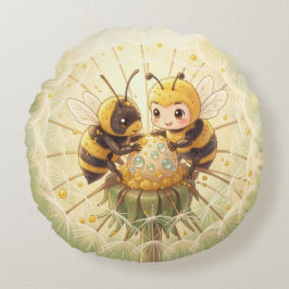 Golden Bumblebee in Bloom Dance.5 Rond Kussen