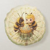 Golden Bumblebee in Bloom Dance.5 Rond Kussen (Achterkant)