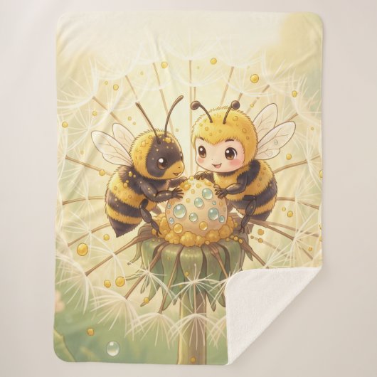 Golden Bumblebee in Bloom Dance.5 Sherpa Deken (Voorkant)