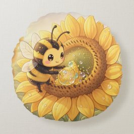 Golden Bumblebee in Bloom Dance.6 Rond Kussen
