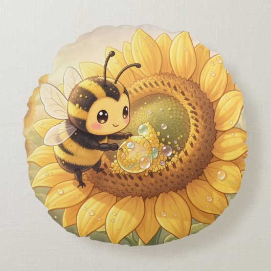 Golden Bumblebee in Bloom Dance.6 Rond Kussen (Voorkant)