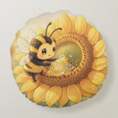 Golden Bumblebee in Bloom Dance.6 Rond Kussen (Achterkant)
