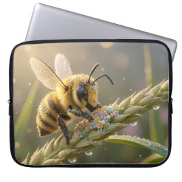 Golden Bumblebee in Bloom Dance.7 Laptop Sleeve