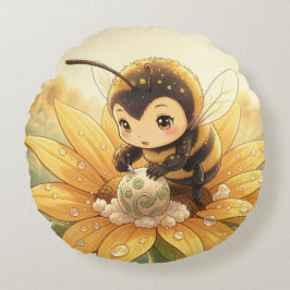 Golden Bumblebee in Bloom Dance.8 Rond Kussen