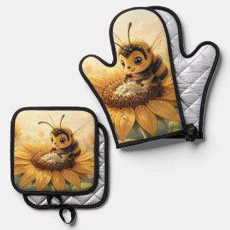 Golden Bumblebee in Bloom Dance.9 Ovenwant & Pannenlap Set