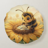 Golden Bumblebee in Bloom Dance.9 Rond Kussen (Achterkant)